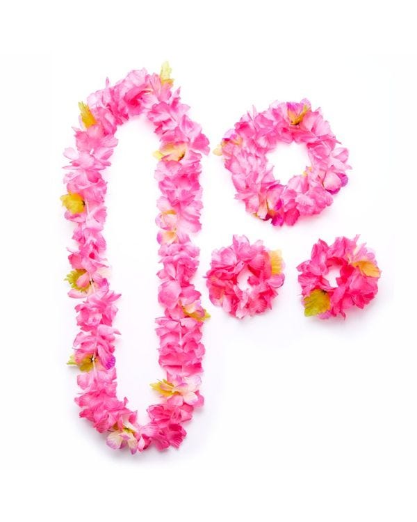 Pink Flower Hawaiian Lei Set