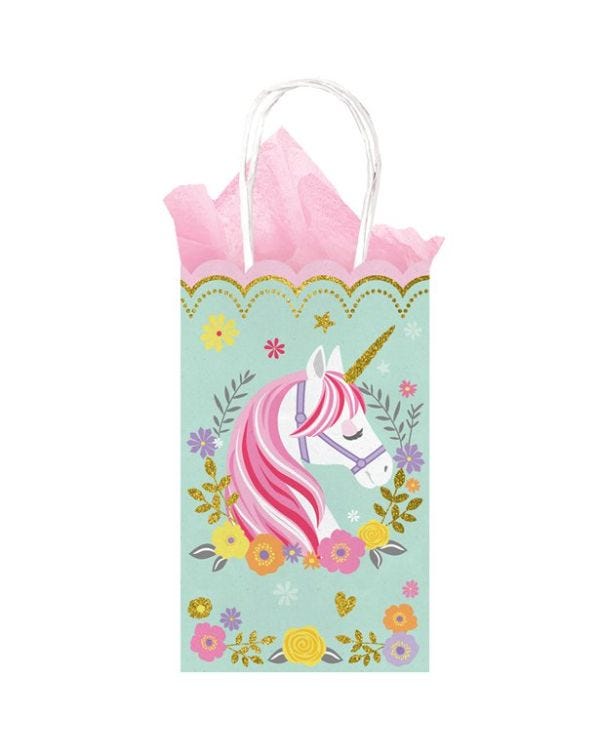 Magical Unicorn Glittery Paper Party Bags - 21cm (10pk)