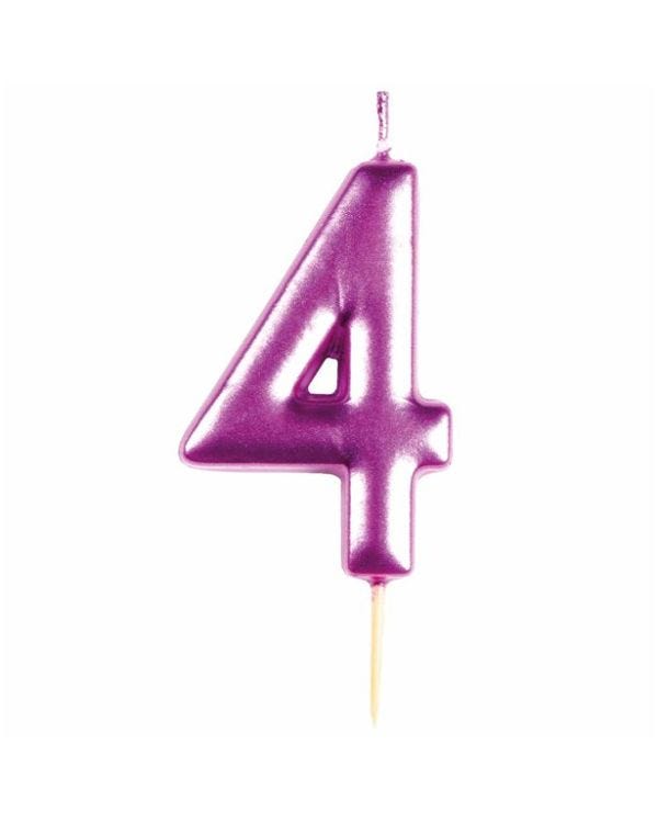 Number 4 Metallic Pink Candle