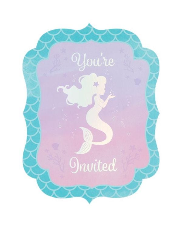 Mermaid Shine Iridescent Party Invitations (8pk)