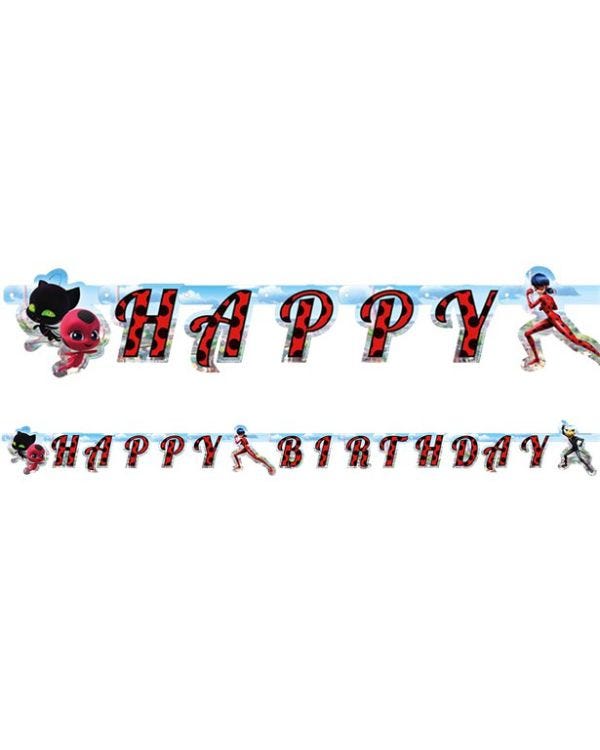 Miraculous Ladybug &#039;Happy Birthday&#039; Paper Banner - 1.8m