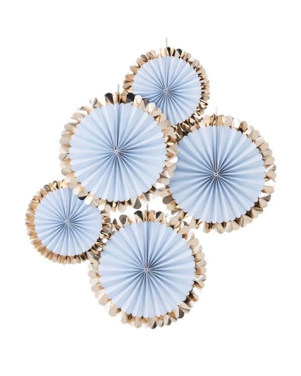 Gold Foiled Pastel Blue Paper Fan Decorations - 38cm (5pk)