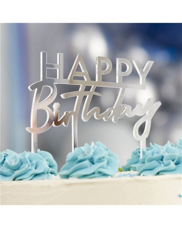 Mix It Up Happy Birthday Silver Cake Topper