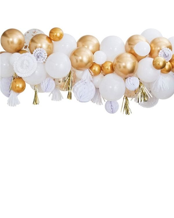 Gold Mix Balloon Garland with Decorations - 80 Balloons 
