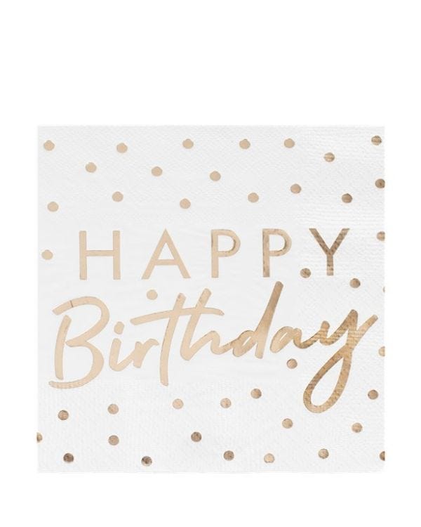 Gold Foiled &#039;Happy Birthday&#039; Paper Napkins - 33cm (16pk)
