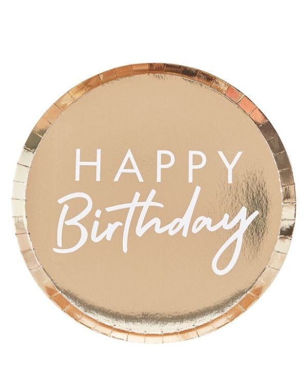 Gold Foiled &#039;Happy Birthday&#039; Paper Plates - 24cm (8pk)