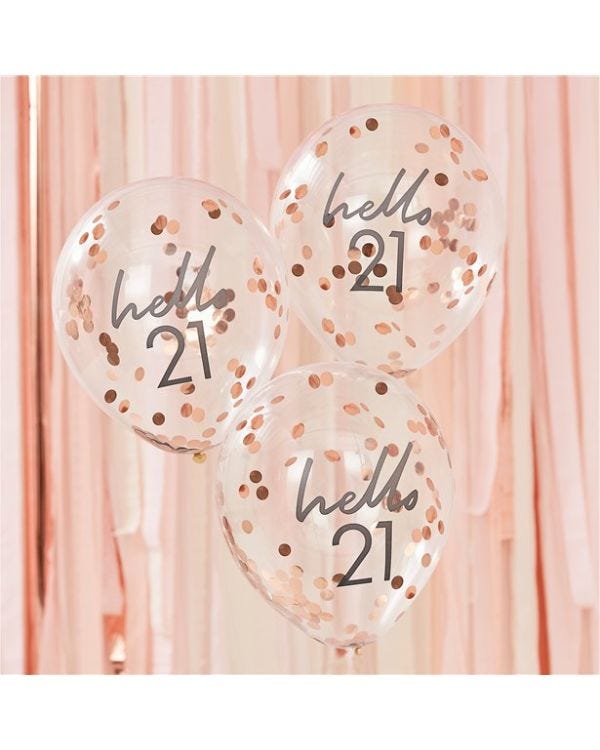 Mix It Up Hello 21 Rose Gold Confetti Balloons - 12&quot; (5pk)