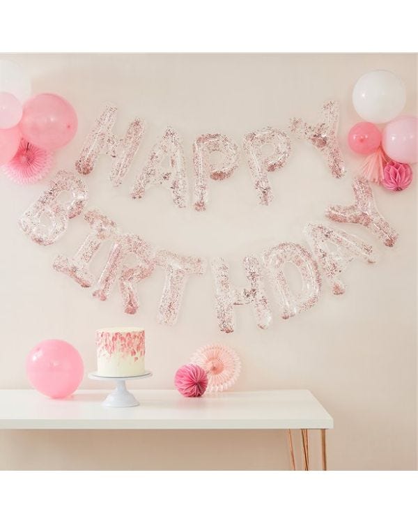 Mix It Up Happy Birthday Rose Gold Confetti Balloon Bunting