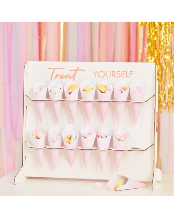 Mix It Up White &amp; Rose Gold Treat Stand &amp; Paper Cones - 44cm x 37cm