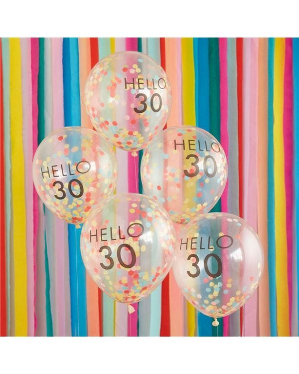 Hello 30 Mix It Up Brights Confetti Latex Balloons - 12&quot;