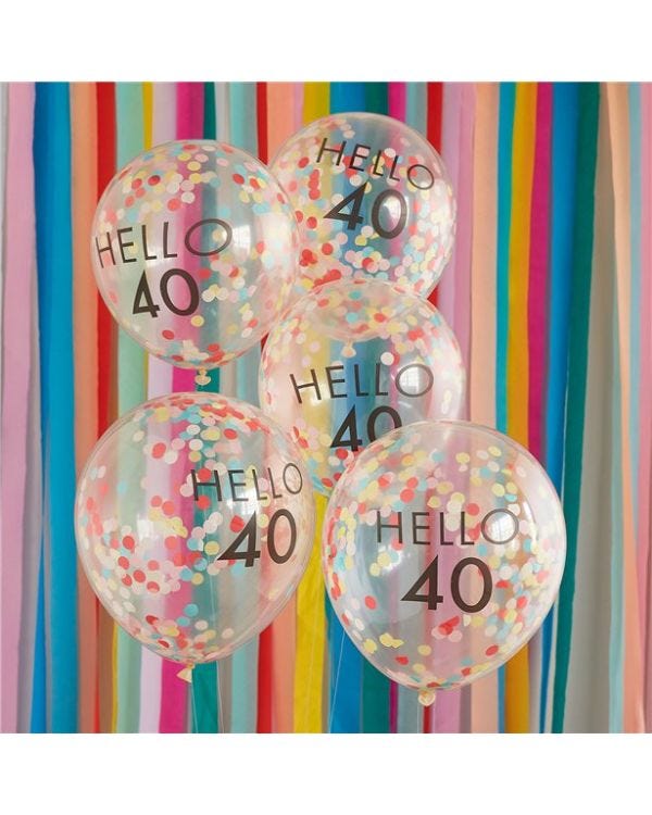 Hello 40 Mix It Up Brights Confetti Latex Balloons - 12&quot; (5pk)
