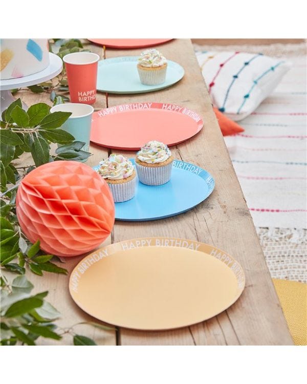 Mix It Up Brights Happy Birthday Eco Paper Plates - 25cm (8pk)