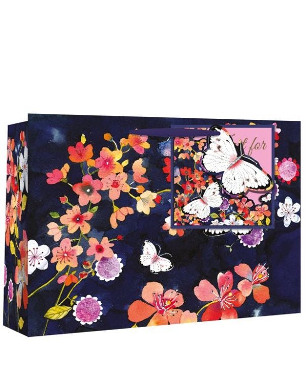 &quot;Just For You&quot; Floral Shopper Gift Bag - 37cm x 27.5cm