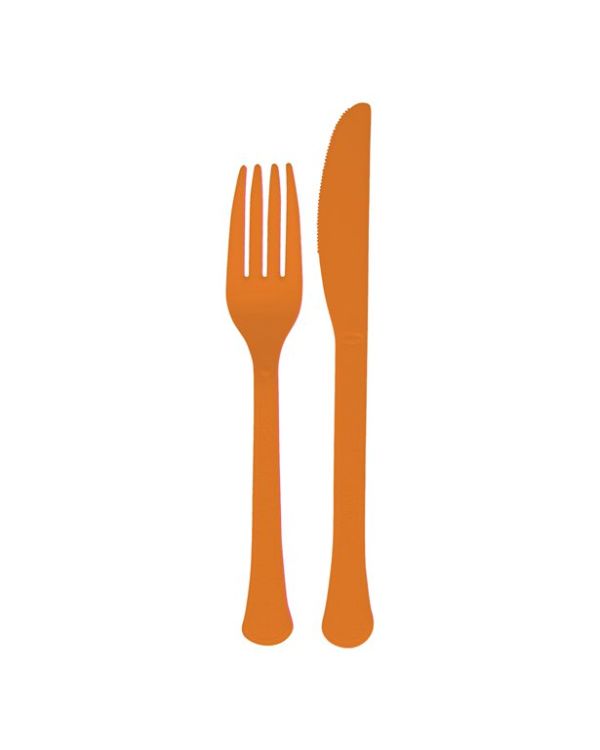 Orange Reusable Plastic Cutlery Set (24pk)
