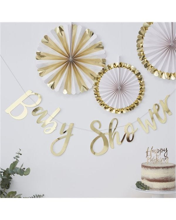Oh Baby Gold &#039;Baby Shower&#039; Foil Banner - 1.5m