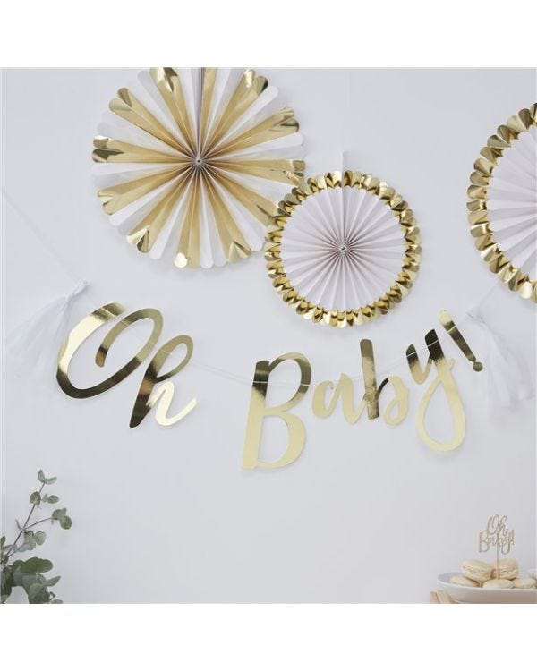 Oh Baby!&#039; Gold Foiled Letter Banner - 1.5m