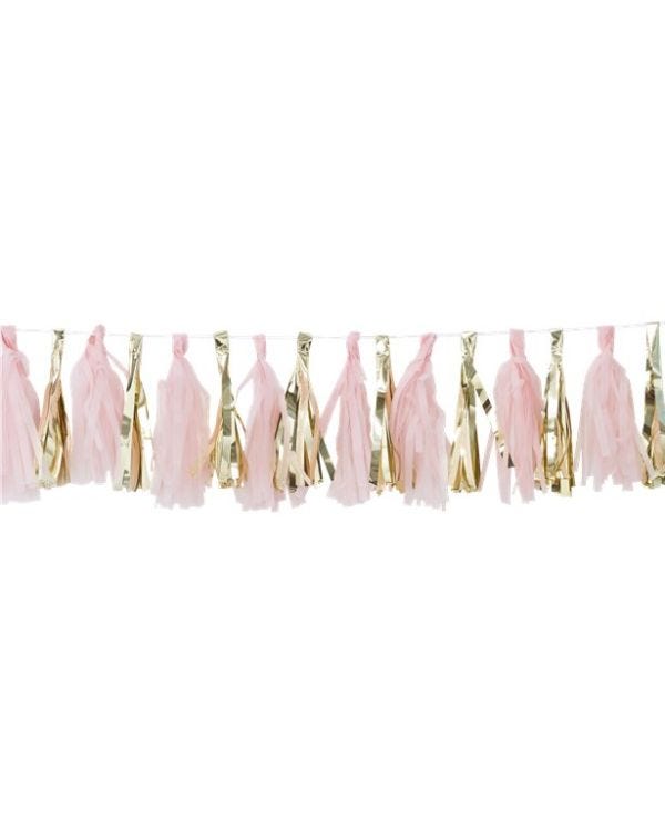 Oh Baby Pink &amp; Gold Tassel Garland (16pk)