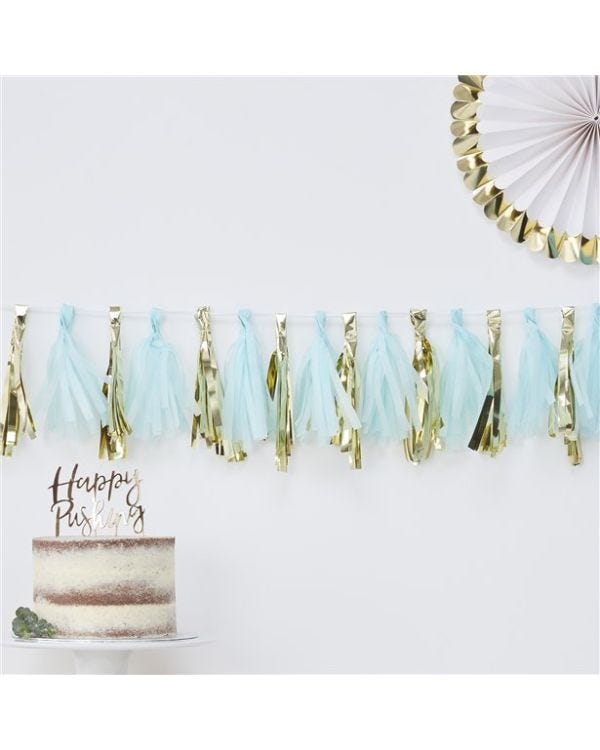 Oh Baby Blue &amp; Gold Tassel Garland - 2m (16pk)