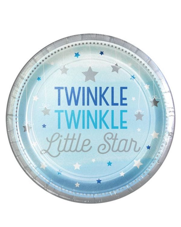 One Little Star Boy Plates - 23cm Paper Party Plates (8pk)