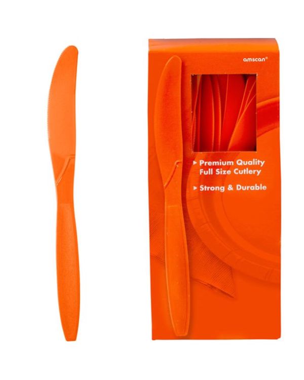 Orange Reusable Plastic Knives - 100pk