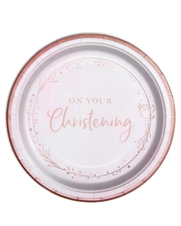 On Your Christening Pink Paper Plates - 23cm