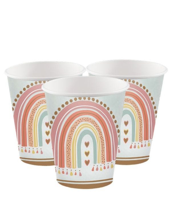 Boho Rainbow Paper Cups - 266ml (8pk)