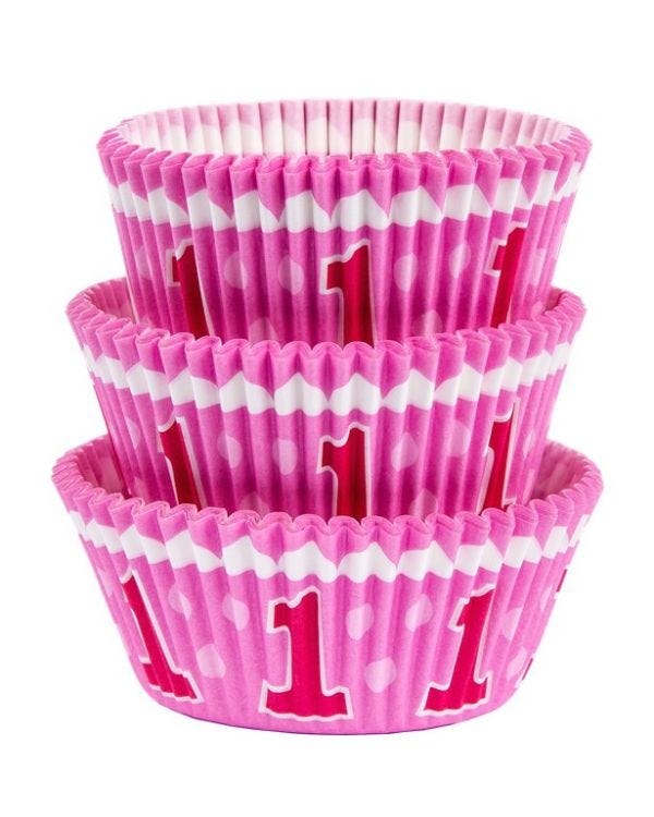 1st Birthday Girl Cupcake Cases - 5cm (75pk)