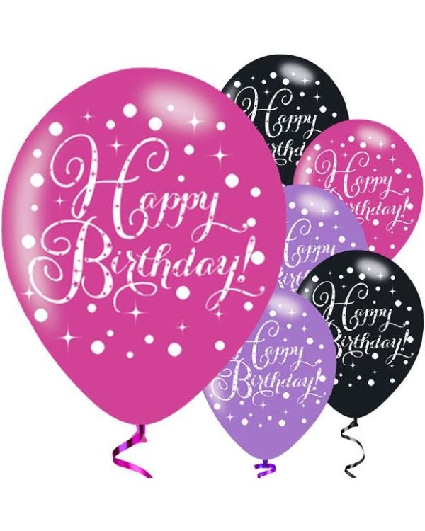Happy Birthday Pink Mix Latex Balloons - 11&quot; (6pk)