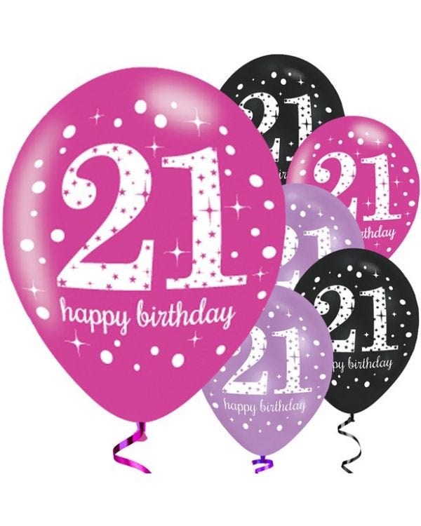 Happy 21st Birthday Pink Mix Latex Balloons - 11&quot; (6pk)
