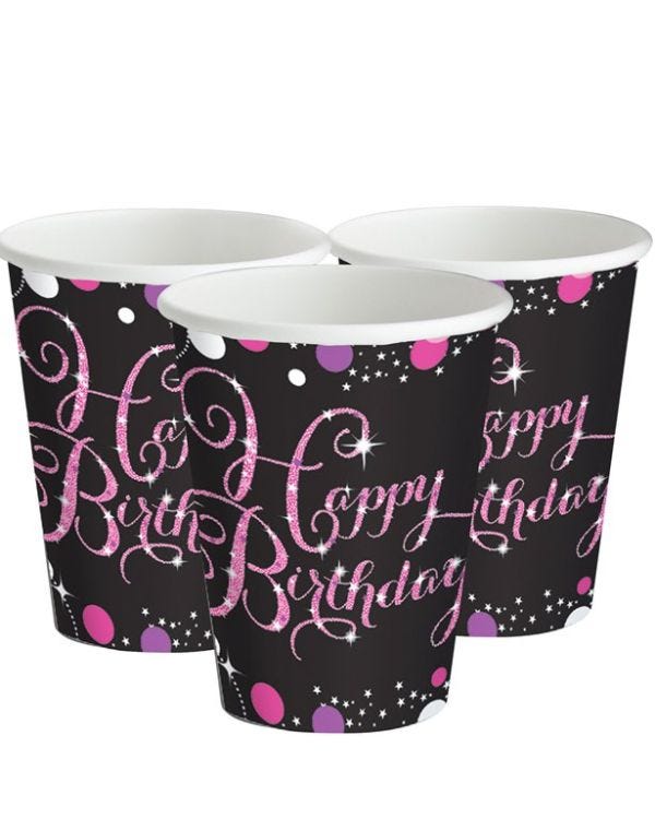 Pink Happy Birthday Paper Party Cups - 266ml (8pk)