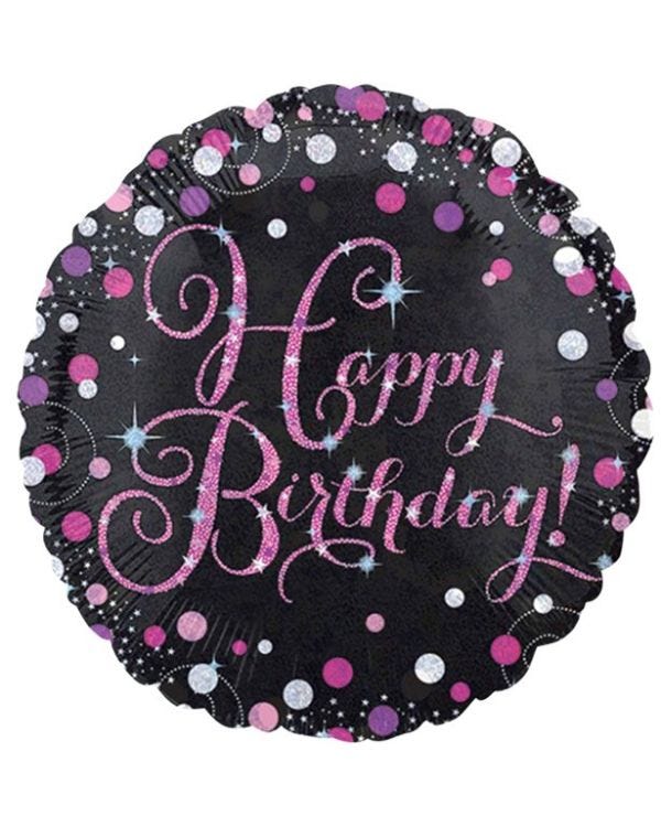 Pink &#039;Happy Birthday&#039; Holographic Foil Balloon - 18&quot;