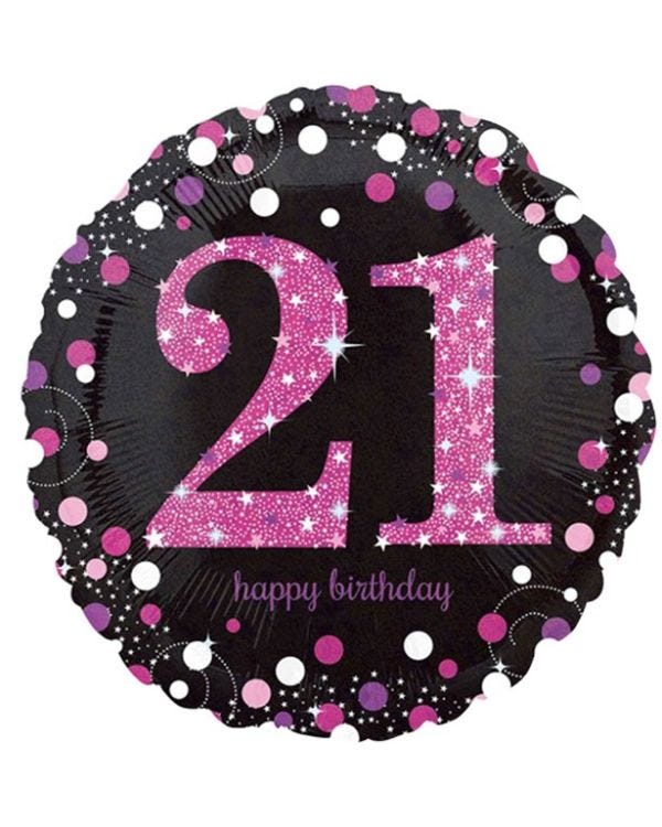 Happy 21st Birthday Pink Holographic Foil Balloon - 18&quot;