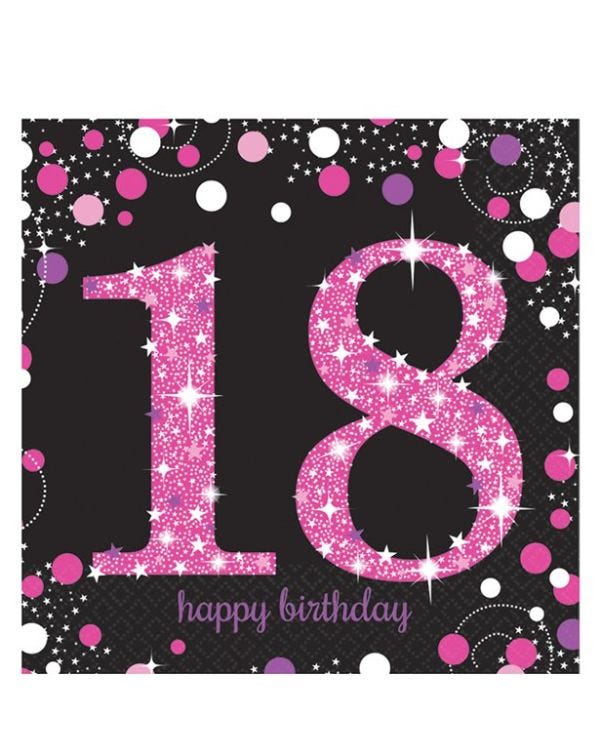 Pink Happy 18th Birthday Paper Napkins - 33cm (16pk)