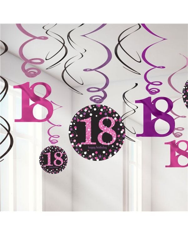 Pink Age 18 Hanging Swirls - 45cm (12pk)