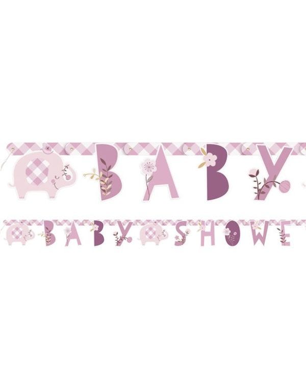 Pink Floral Elephant Baby Shower Banner - 1.6m