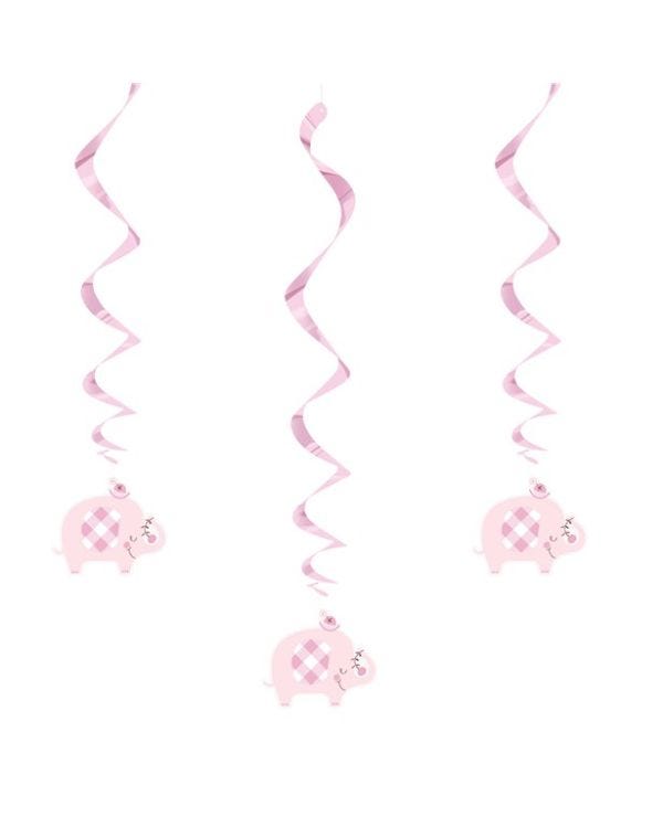 Pink Floral Elephant Hanging Swirl Decorations - 66cm (3pk)
