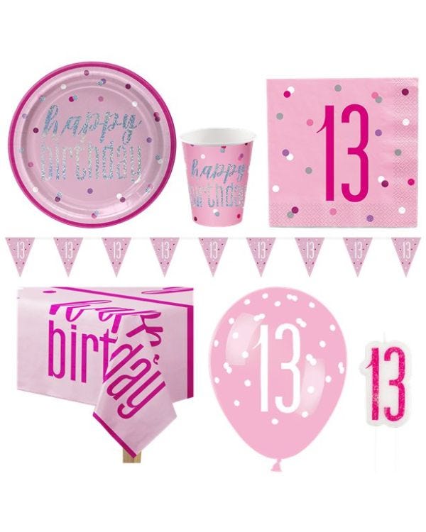 Pink 13th Birthday Deluxe Party Pack