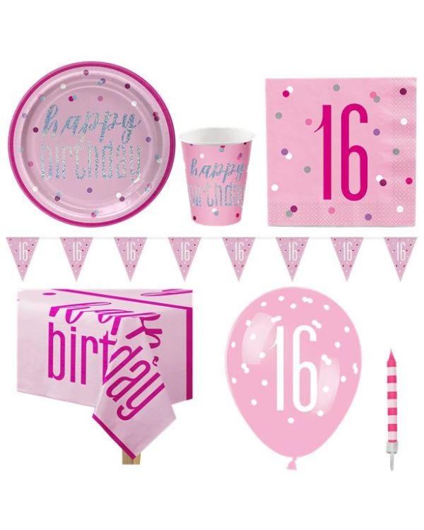 Pink 16th Birthday Deluxe Party Pack