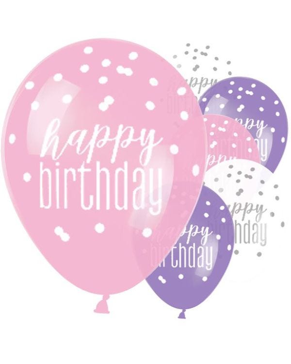 Pink &#039;Happy Birthday&#039; Latex Balloons - 12&quot; (6pk)