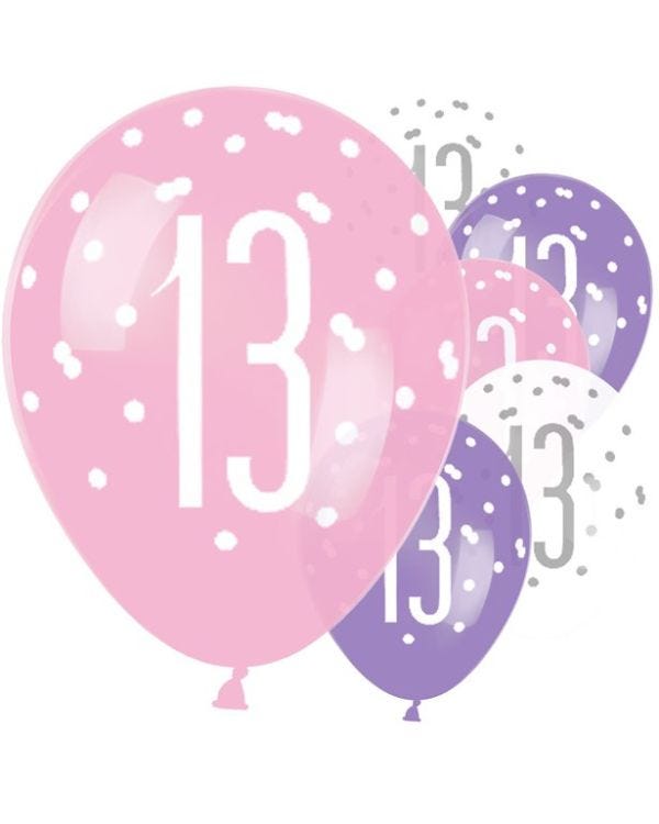 Pink 13th Birthday Latex Balloons - 12&quot; (6pk)