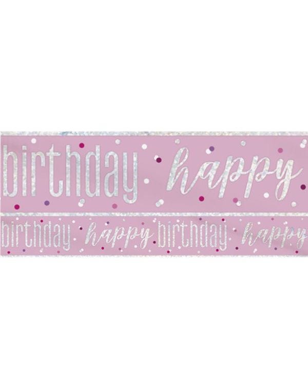 Pink &#039;Happy Birthday&#039; Foil Banner - 2.75m