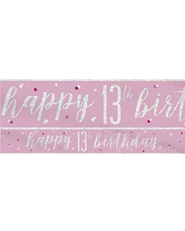 Pink &#039;Happy 13th Birthday&#039; Foil Banner - 2.75m