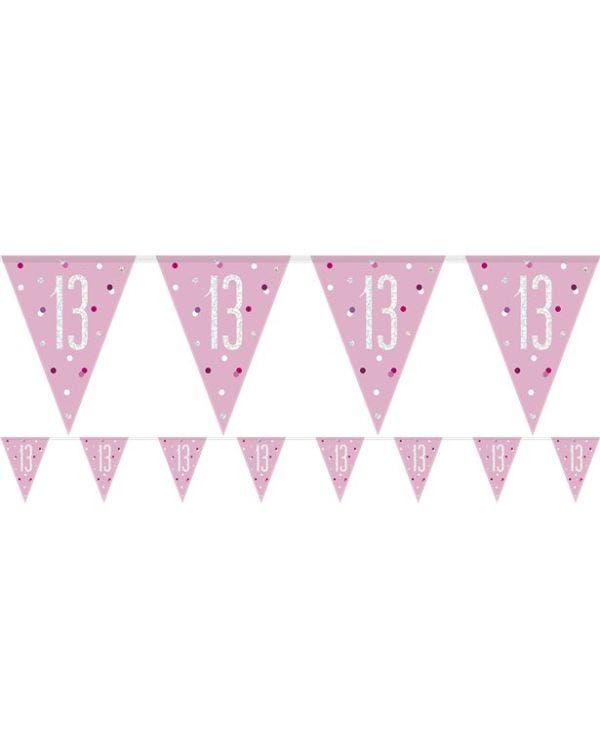 Pink 13th Birthday Plastic Bunting - 2.75m