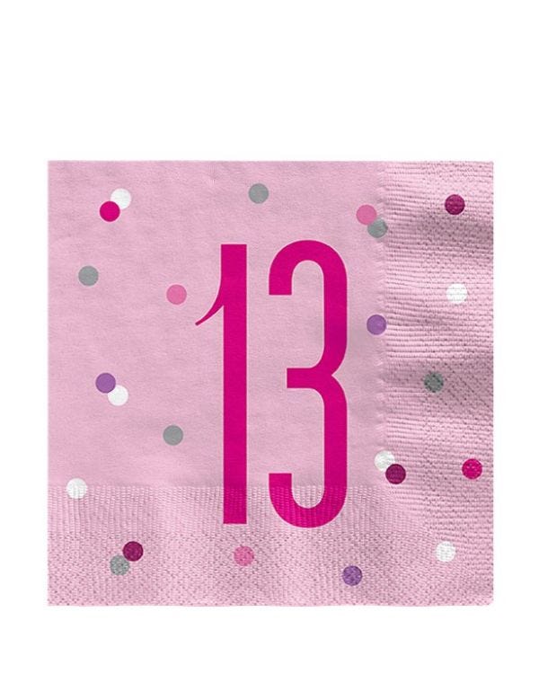 Pink 13th Birthday Paper Napkins - 33cm (16pk)
