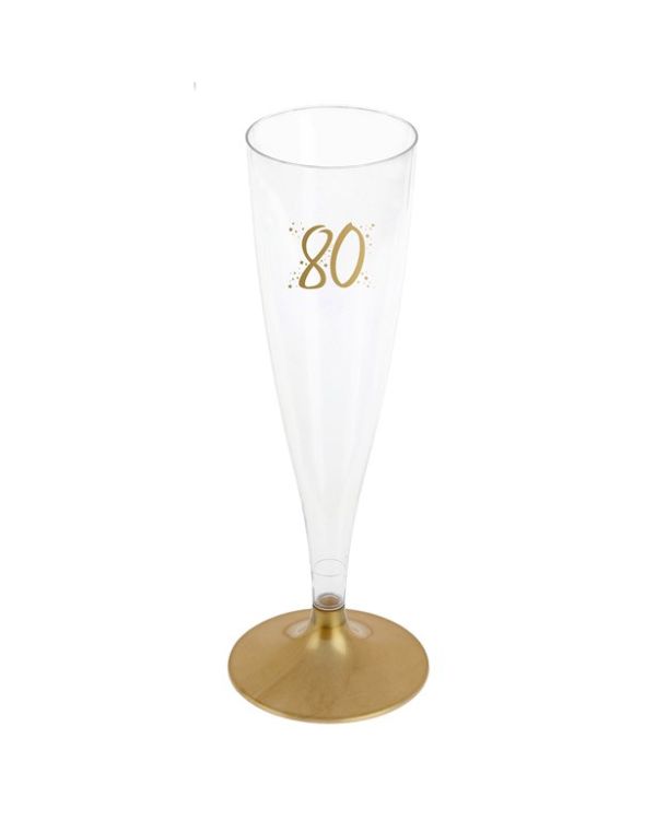 80th Gold Champagne Flutes - 140ml