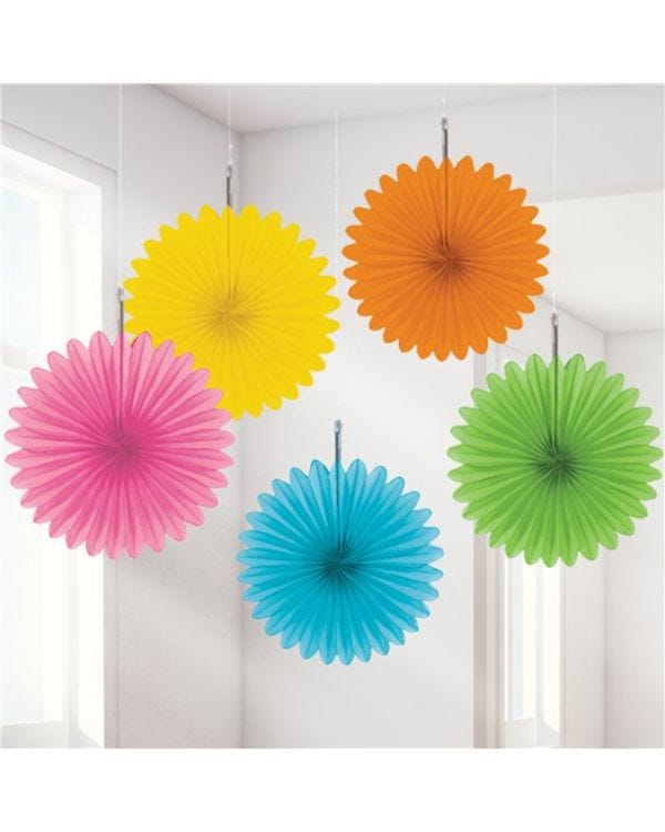Multicoloured Paper Fan Decorations - 15cm (5pk)