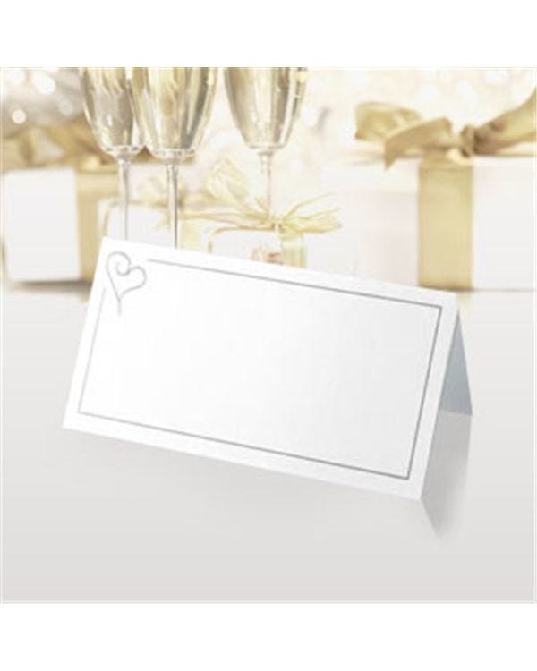 Contemporary Silver Heart Wedding Place Cards (50pk)