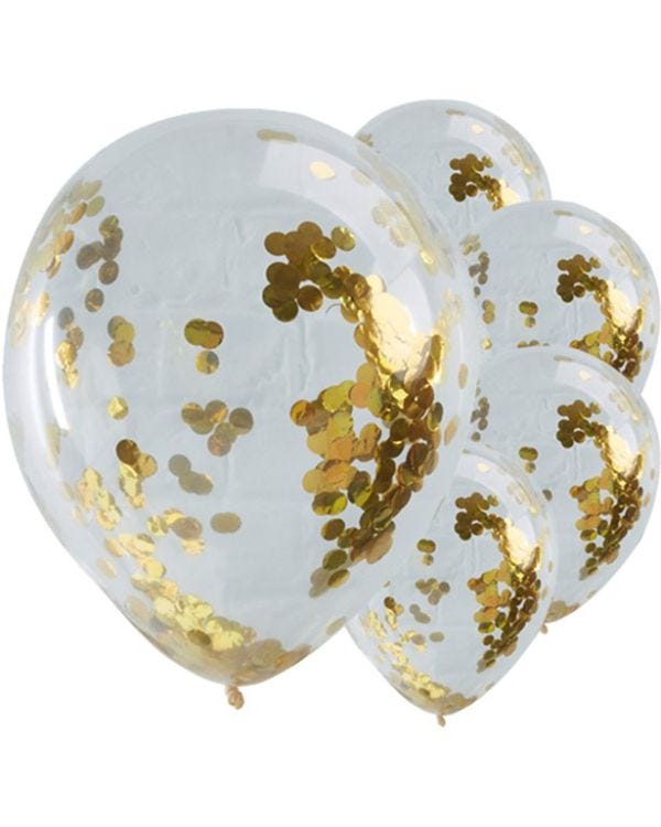 Pick &amp; Mix Gold Confetti Latex Balloons - 12&quot; (5pk)