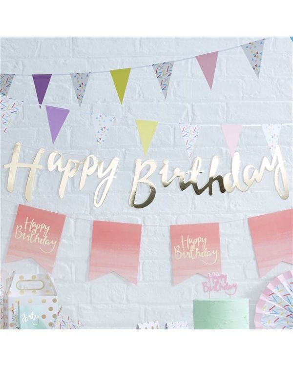 Pick &amp; Mix Happy Birthday Gold Letter Bunting - 1.5m