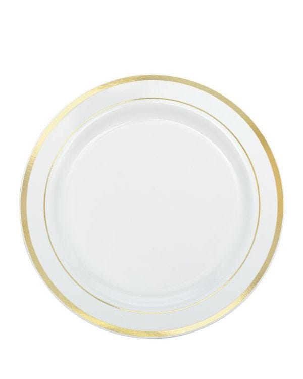 Premium White with Gold Trim Plastic Plates - 19cm (20pk)